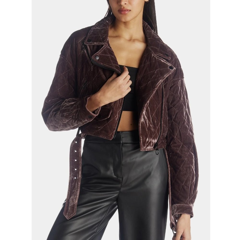 Anthropologie Avec Les Filles Cropped Velvet Moto Jacket - Mauve Purple - M